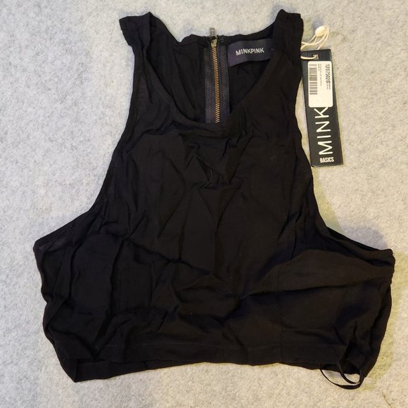 MINKPINK Black Zipper Racerback Sleeveless Crop Top - M Medium - NEW w/ TAGS - Picture 1 of 5